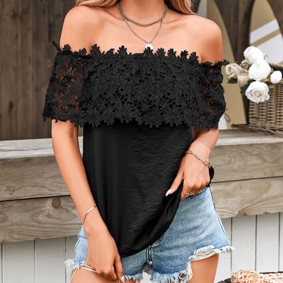 Boho White Floral Lace off Shoulder Blouse - Picture 13 of 16